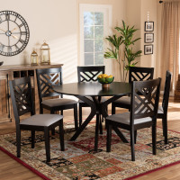 Baxton Studio Norah-Grey/Dark Brown-7PC Dining Set Norah Modern and Contemporary Grey Fabric Upholstered and Dark Brown Finished Wood 7-Piece Dining Set